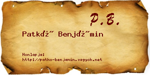 Patkó Benjámin névjegykártya